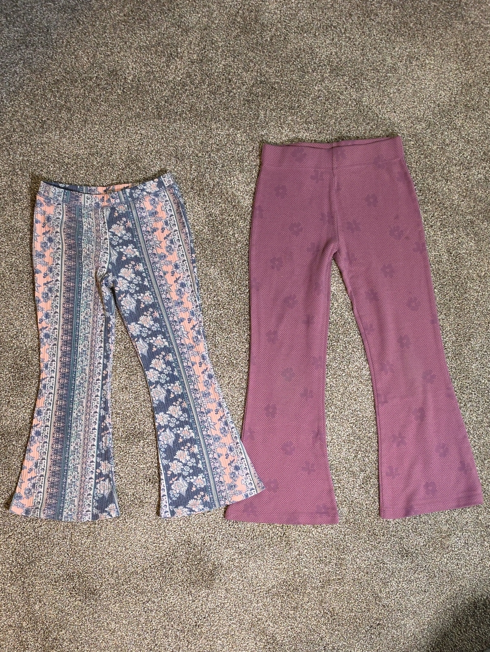 Girls Pink Floral & Mauve Flare Pants Set - Kids Bottoms